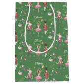 名前をカスタムするくるみクラッカーバレエバレリーナクリスマス ミディアムペーパーバッグ (正面)