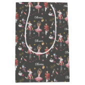 名前をカスタムするくるみクラッカーバレエバレリーナクリスマス ミディアムペーパーバッグ (正面)