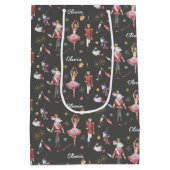 名前をカスタムするくるみクラッカーバレエバレリーナクリスマス ミディアムペーパーバッグ (裏面)