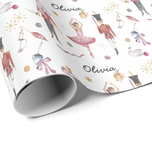 名前をカスタムするくるみクラッカーバレエバレリーナクリスマス ラッピングペーパー (ロールコーナー)