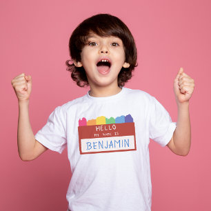 名前をカスタムするこんにちは私の名前の学校の初日 Tシャツ