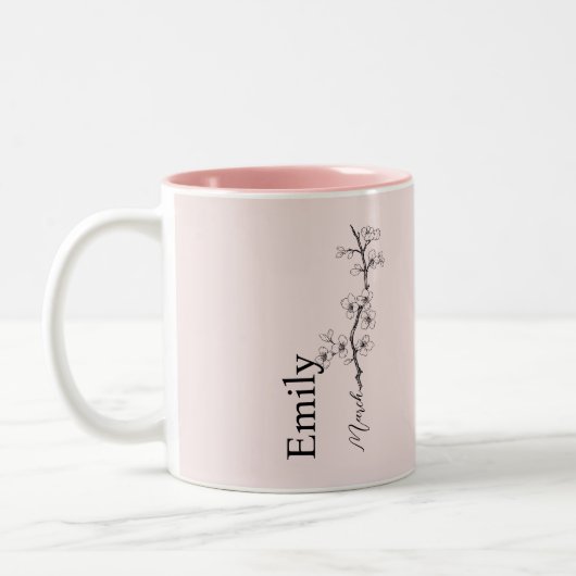 名前をカスタムするさくらんぼブロッサムマーチ誕生花 ツートーンマグカップ (左)