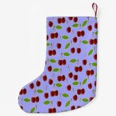 名前をカスタムするさくらんぼ模様（青） スモールクリスマスストッキング (裏面)