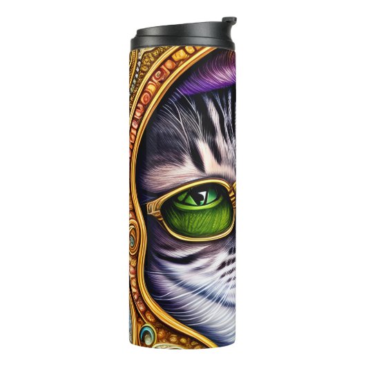 名前をカスタムするで愛らしいメガネをかけている猫 タンブラー (回転左)