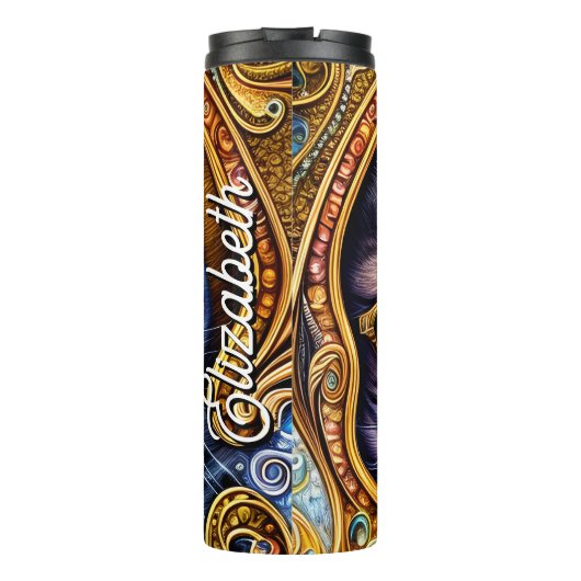 名前をカスタムするで愛らしいメガネをかけている猫 タンブラー (裏面)