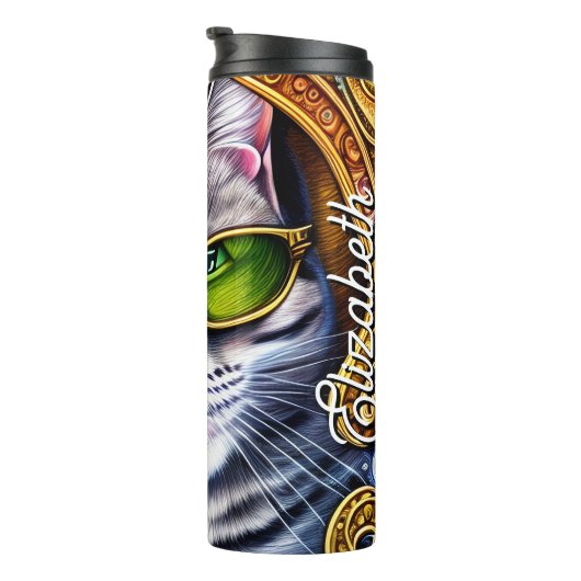 名前をカスタムするで愛らしいメガネをかけている猫 タンブラー (回転右)