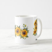 名前をカスタムするとイニシャルひまわり開花黄 コーヒーマグカップ (正面右)