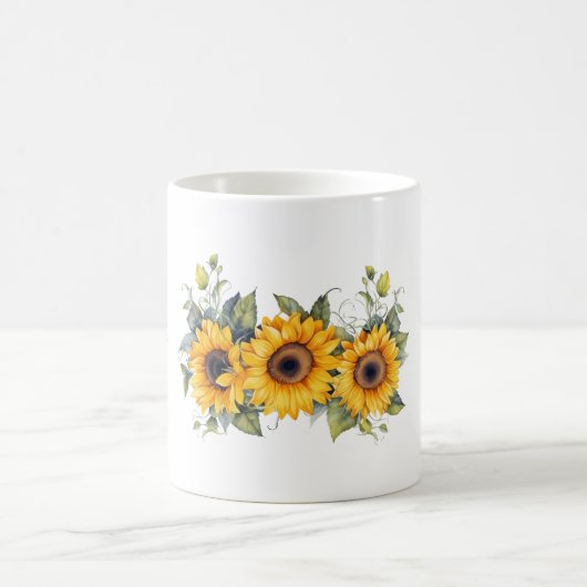 名前をカスタムするとイニシャルひまわり開花黄 コーヒーマグカップ (中央)