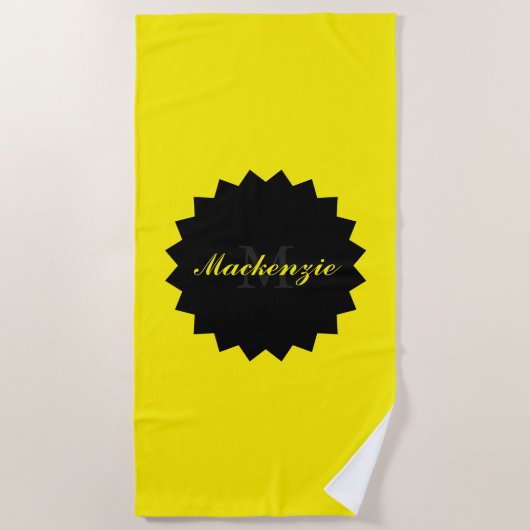 名前をカスタムするとイニシャルインサニーイエロー ビーチタオル (正面)