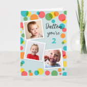 名前をカスタムするとエイジボーイズ水玉模様フォト誕生日 カード (正面)