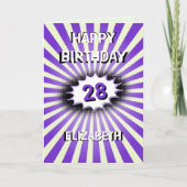 名前をカスタムするとエージパープルスプラッシュレトロ誕生日 カード (正面)
