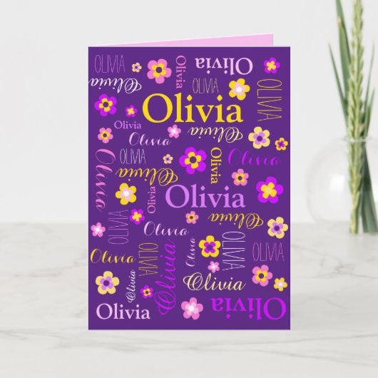 名前をカスタムするとグラフィックの花は紫 カード (正面)