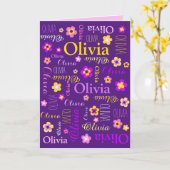 名前をカスタムするとグラフィックの花は紫 カード (黄色い花)