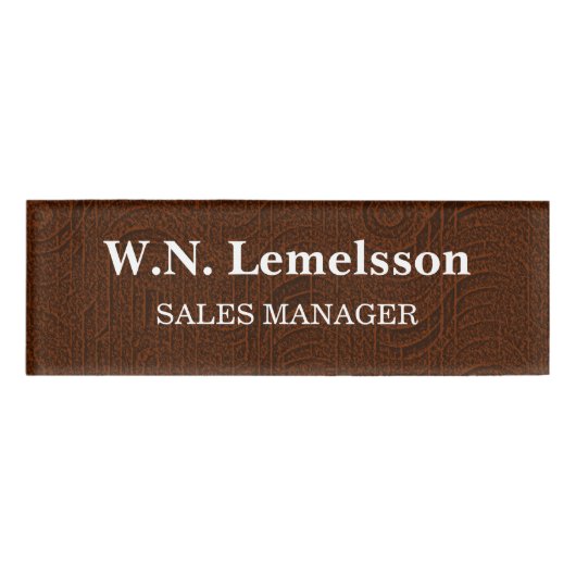 名前をカスタムするとタイトルブラウンレザーのようなテクスチャ 名札 (正面)