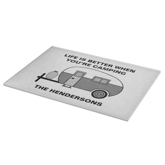 名前をカスタムするとフレーズかわいいキャンパーキャンプ カッティングボード (角)