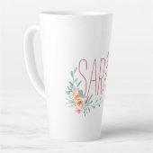 名前をカスタムするとフローラコーラルアンドグリーン カフェラテマグ (左アングル)