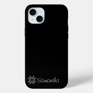 名前をカスタムするとポインセチア・アート，ブラック iPhone 15 MINIケース
