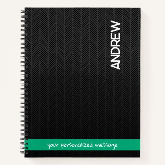 名前をカスタムするとメッセーパーソナライズされたジモダンブラック ノートブック (正面)