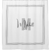 名前をカスタムするとモノグラムエレガントブラック&ホワイト シャワーカーテン (正面)