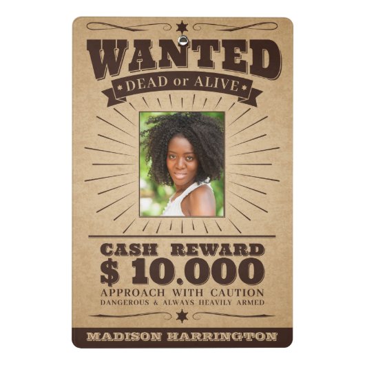 名前をカスタムすると写真の「Wanted」クリップボード ミニクリップボード (裏面)