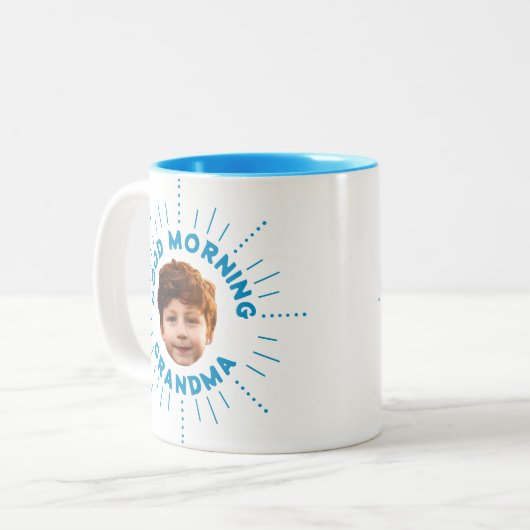 名前をカスタムすると写真 – レトロスタイル、スマイル満載 ツートーンマグカップ (正面左)