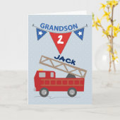 名前をカスタムすると年齢の孫の消防車 カード (黄色い花)