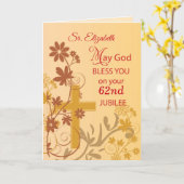 名前をカスタムすると年62周年を迎える修道院 カード (黄色い花)