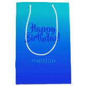 名前をカスタムすると文字のターコイズから青のグラデーション ミディアムペーパーバッグ (正面)