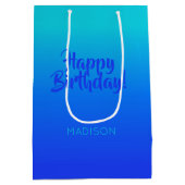 名前をカスタムすると文字のターコイズから青のグラデーション ミディアムペーパーバッグ (裏面)