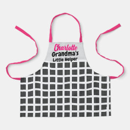 名前をカスタムすると文字のピンクストリングパタ市松模様にーン エプロン