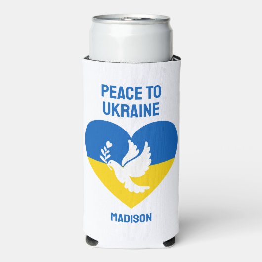 名前をカスタムすると文字の平和へウクライナ スリム缶クーラー (Seltzer正面)