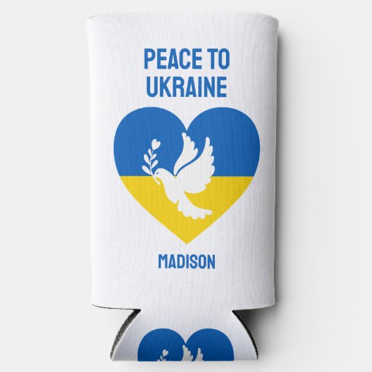 名前をカスタムすると文字の平和へウクライナ スリム缶クーラー (正面)