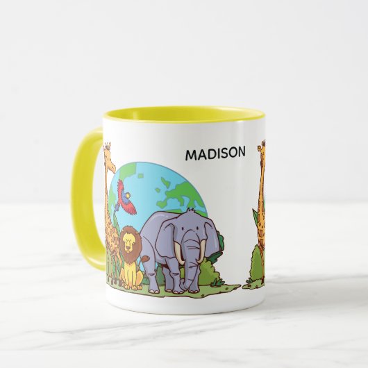 名前をカスタムすると文字地球と動物 マグカップ (正面左)