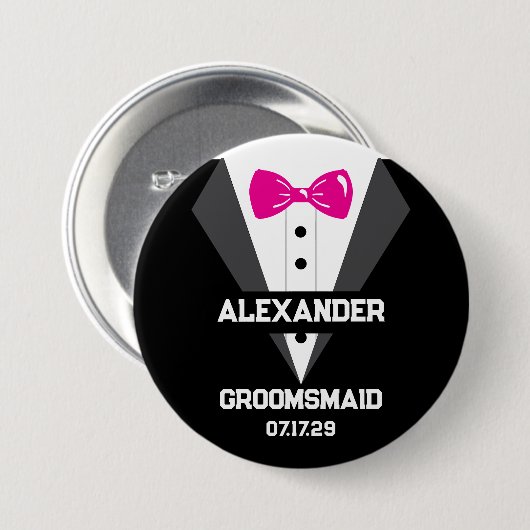 名前をカスタムすると日付のGroomsmaid結婚ギフト 缶バッジ (正面&裏面)
