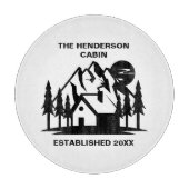 名前をカスタムすると日付キャビンと山 カッティングボード (正面)