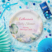 名前をカスタムすると日付熱帯の花ベビーシャワー ペーパープレート (パーティー)