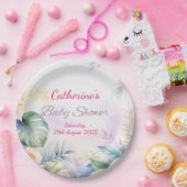 名前をカスタムすると日付熱帯の花ベビーシャワー ペーパープレート (パーティー)