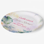 名前をカスタムすると日付熱帯の花ベビーシャワー ペーパープレート (アングル)