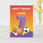 名前をカスタムすると関係ガール第7誕生日スポーツ カード (黄色い花)