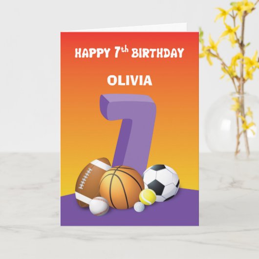 名前をカスタムすると関係ガール第7誕生日スポーツ カード (黄色い花)