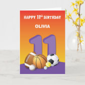名前をカスタムすると関係ガール11誕生日スポーツ カード (黄色い花)