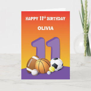 名前をカスタムすると関係ガール11誕生日スポーツ カード