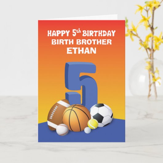 名前をカスタムすると関係ボーイ5th誕生日スポーツ カード (黄色い花)