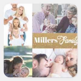 名前をカスタムすると4フォトコラージュ金ゴールドキーチェーン スクエアシール