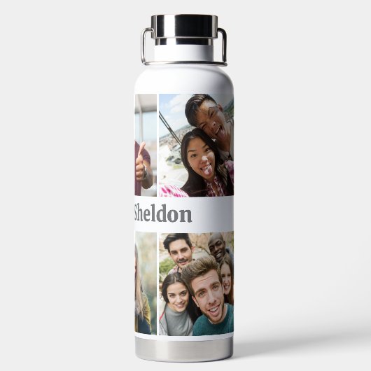 名前をカスタムすると6枚の写真 ウォーターボトル (背面)