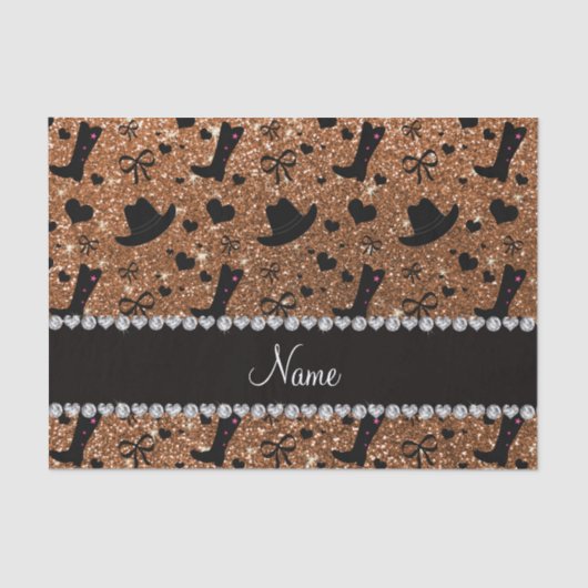 名前をカスタムするによって燃やされる金ゴールドのグリッターのカウボーイ・ブーツの帽子 薄葉紙 (正面)