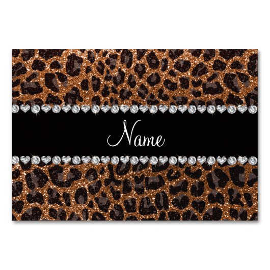 名前をカスタムするによって燃やされる金ゴールドのグリッターのヒョウのプリント テーブルナンバー (裏面)