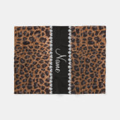 名前をカスタムするによって燃やされる金ゴールドのグリッターのヒョウのプリント フリースブランケット (正面(横))