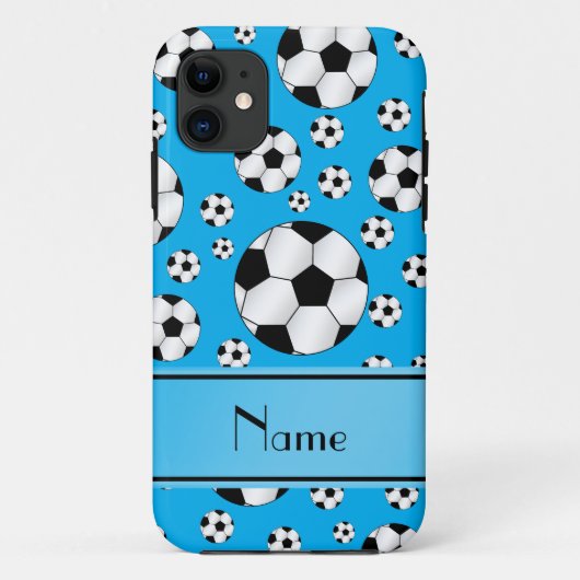 名前をカスタムするのおもしろいのスカイブルーのサッカーボールの青い縞 Case-Mate iPhoneケース (裏面)