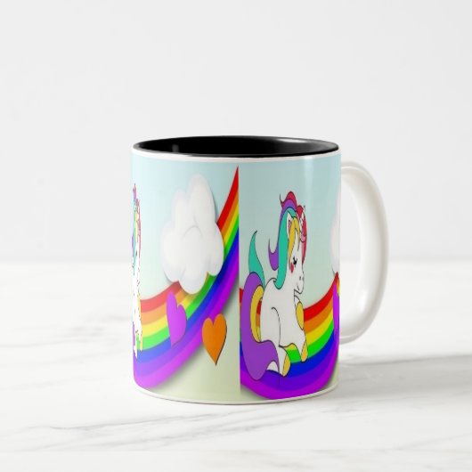 名前をカスタムするのかわいいユニコーンのコーヒー・マグ ツートーンマグカップ (正面右)